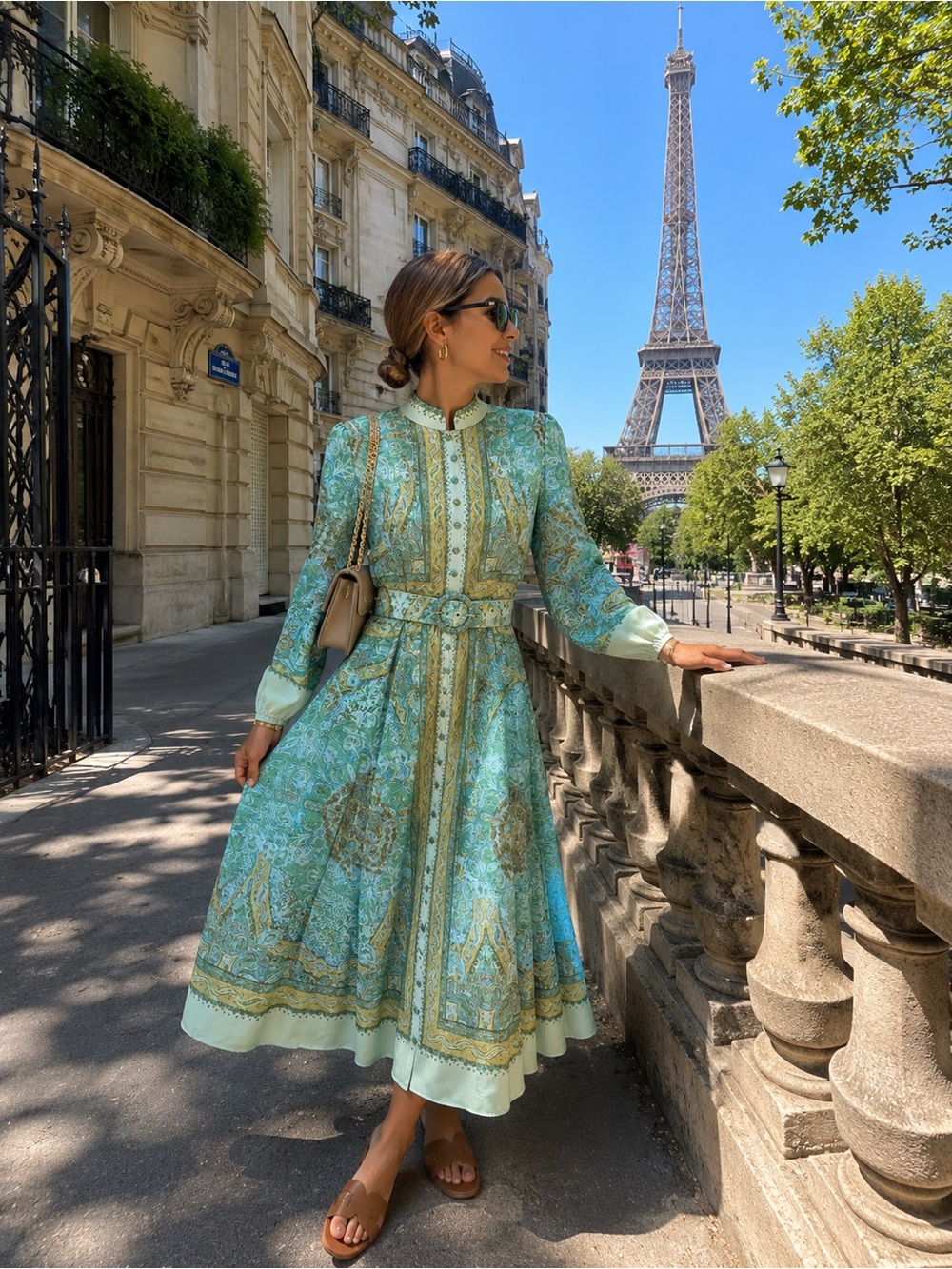 Zimmerman Inspired Printed Mint Green Maxi Dress with Belted Waist
